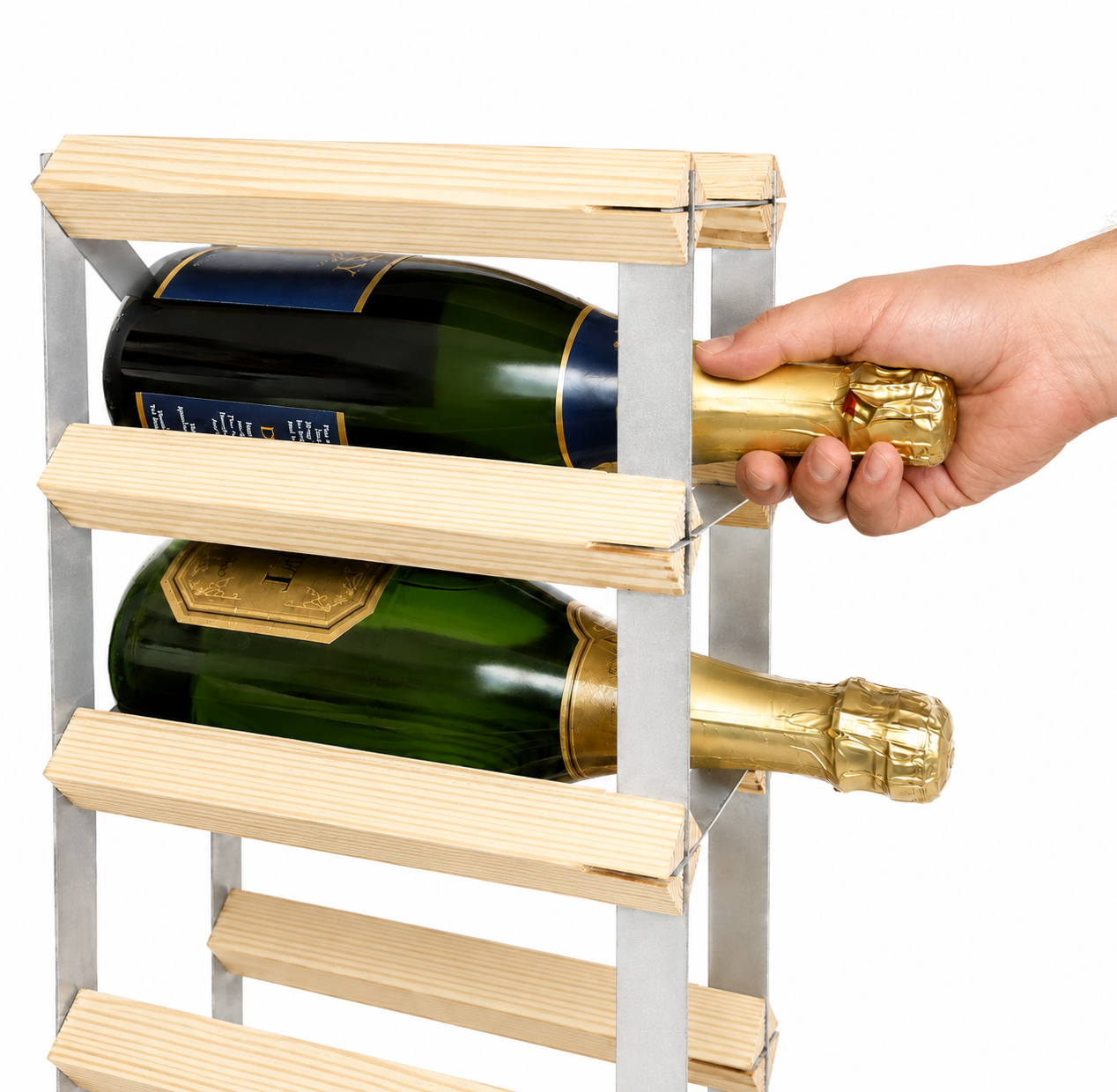8 Bottle Wood & Metal Wine Rack (Natural Wood & Silver)