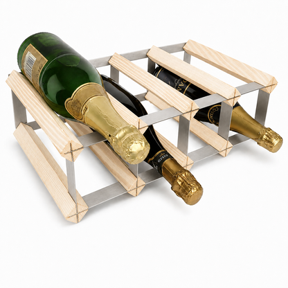 8 Bottle Wood & Metal Wine Rack (Natural Wood & Silver)