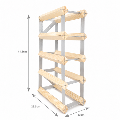8 Bottle Wood & Metal Wine Rack (Natural Wood & Silver)