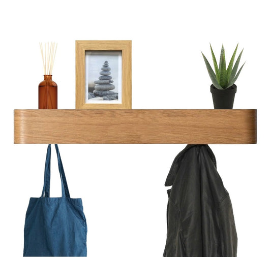 Wall-Mounted Coat Rack with 8 Hidden Hooks - Oak
