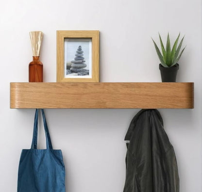 Wall-Mounted Coat Rack with 8 Hidden Hooks - Oak
