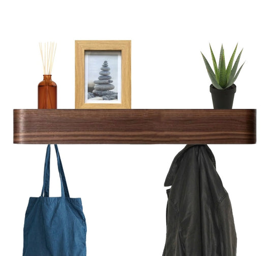 Wall-Mounted Coat Rack with 8 Hidden Hooks - Walnut