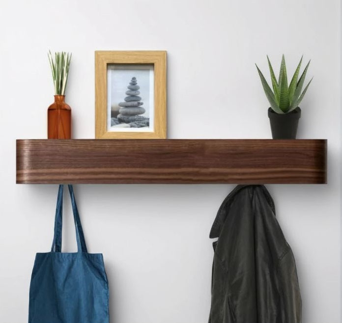 Wall-Mounted Coat Rack with 8 Hidden Hooks - Walnut