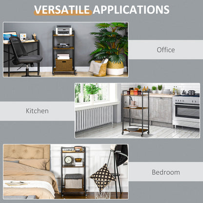 3-Tier Printer Stand, Utility Cart, Rolling Trolley with Adjustable Shelves