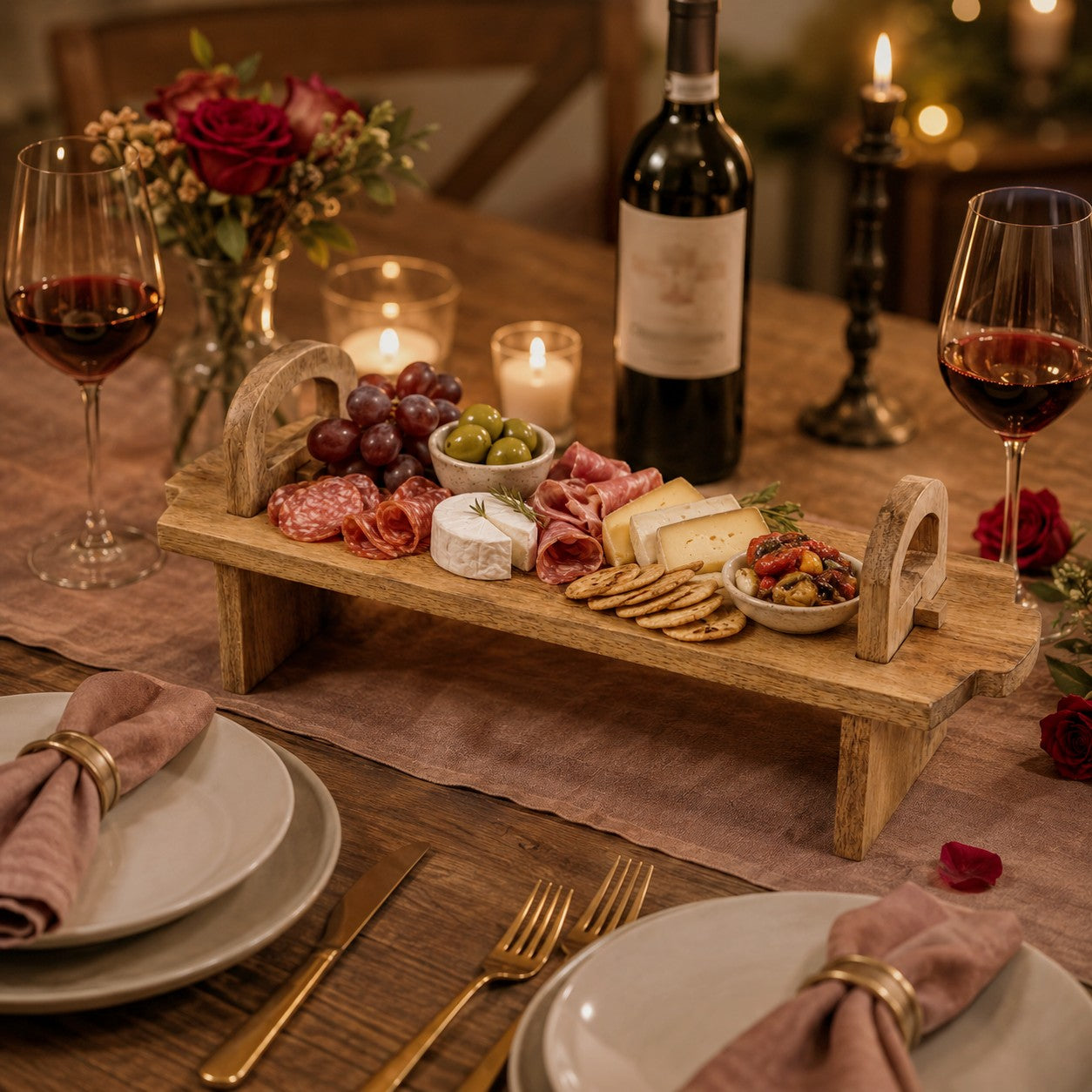 Acacia Wood Raised Serving Platter - Medium
