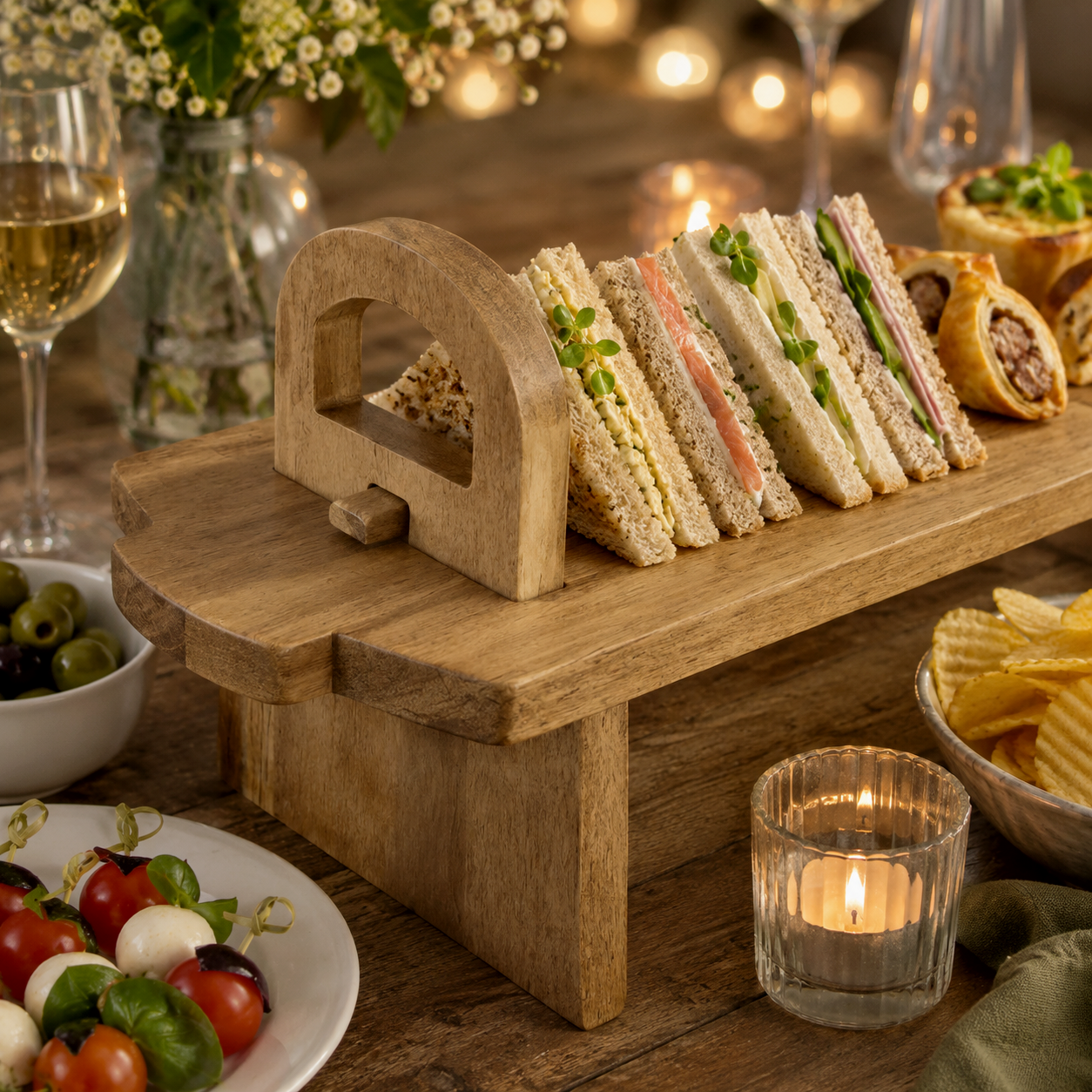 Acacia Wood Raised Serving Platter - Medium