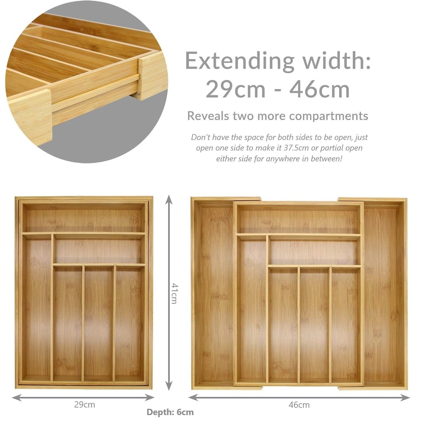 Extending Bamboo Cutlery Tray