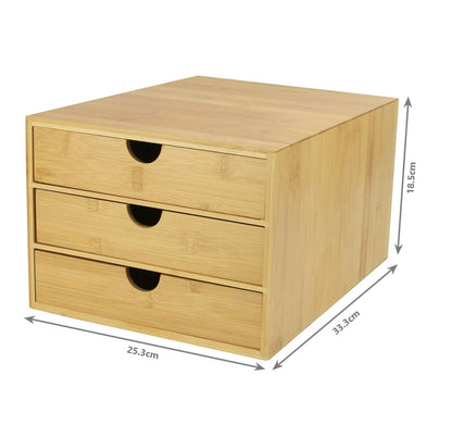 Bamboo Desktop 3 Drawer Organiser - Slim Opening