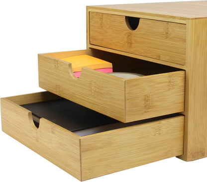 Bamboo Desktop 3 Drawer Organiser - Slim Opening