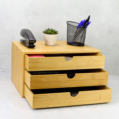 Bamboo Desktop 3 Drawer Organiser - Wide Opening