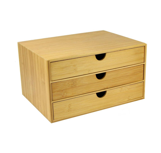 Bamboo Desktop 3 Drawer Organiser - Wide Opening