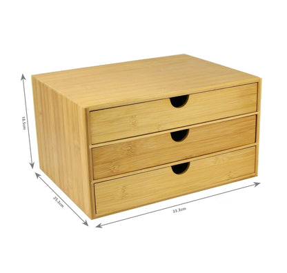 Bamboo Desktop 3 Drawer Organiser - Wide Opening