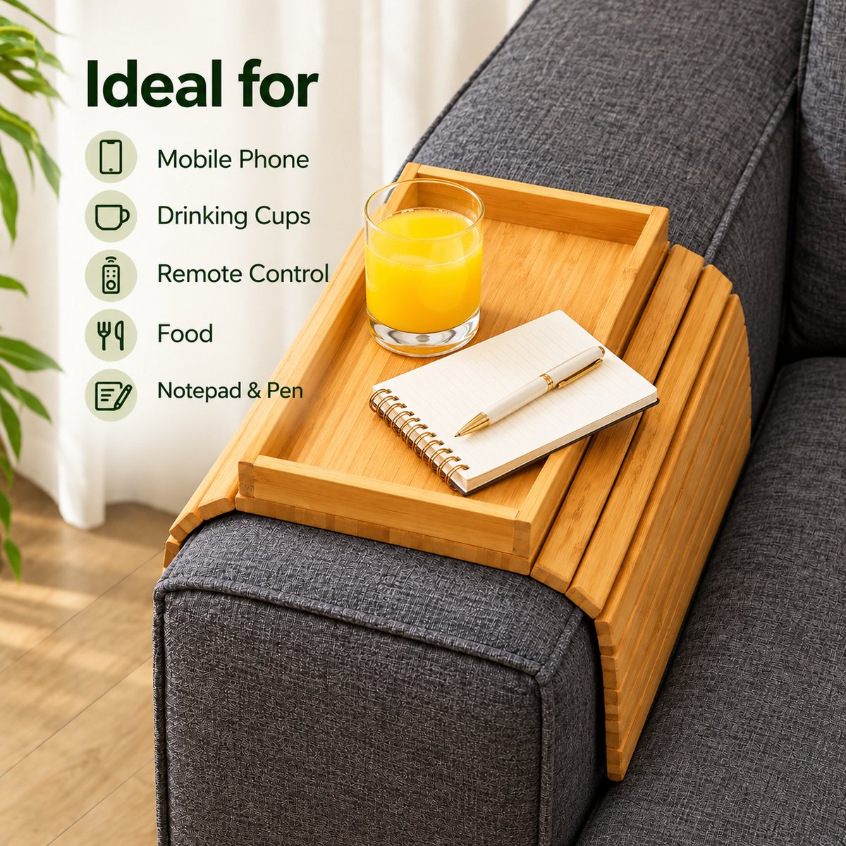Bamboo Sofa Table Arm Rest Tray