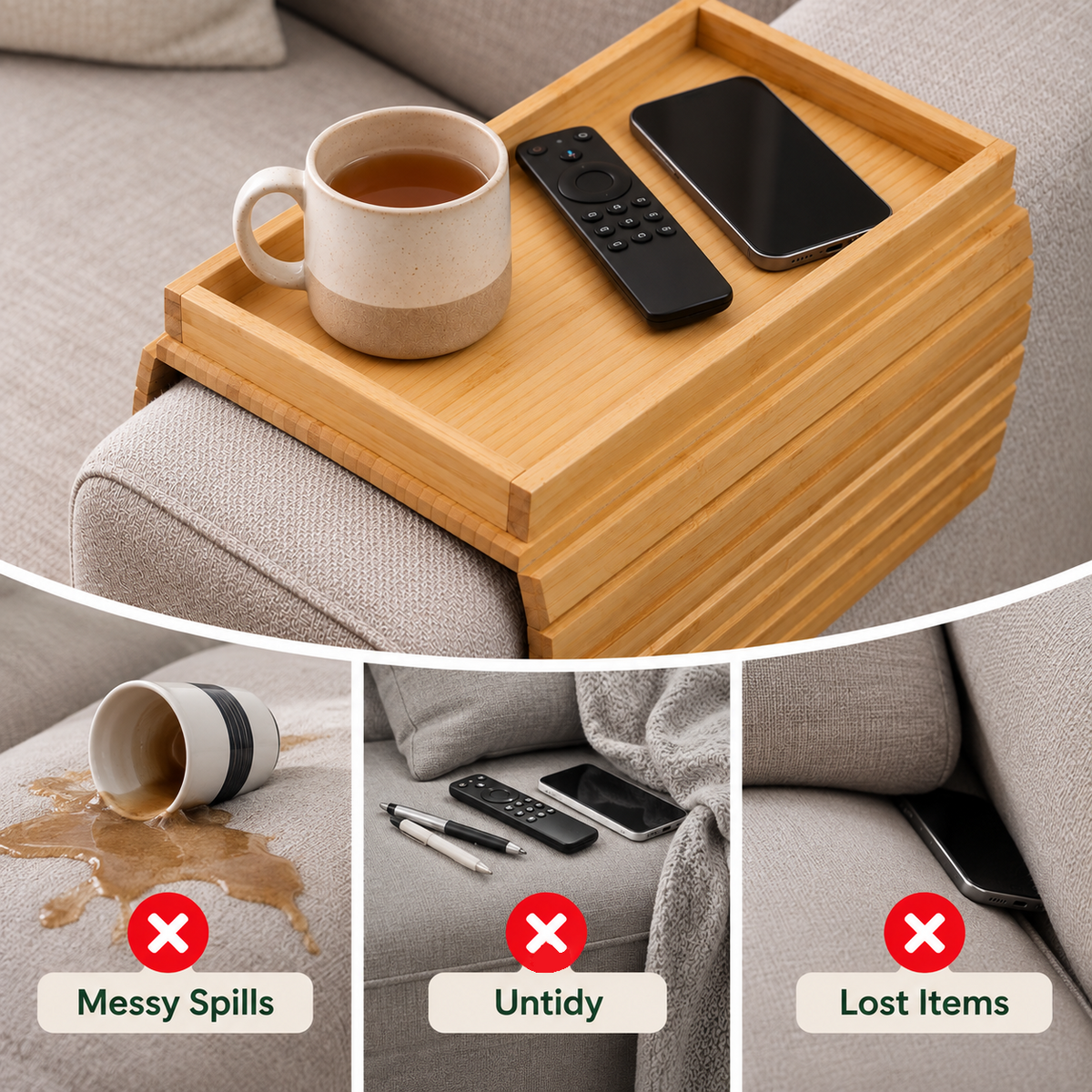 Bamboo Sofa Table Arm Rest Tray