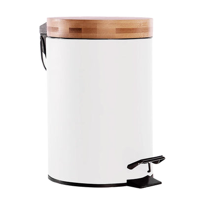 3L Bathroom Bin with Bamboo Lid - White