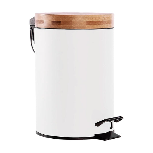3L Bathroom Bin with Bamboo Lid - White
