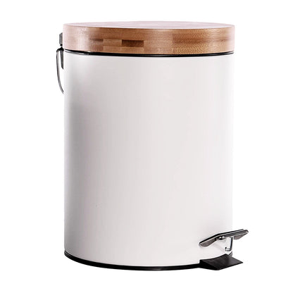 5L Bathroom Bin with Bamboo Lid - White