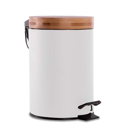 3L Bathroom Bin with Bamboo Lid - White