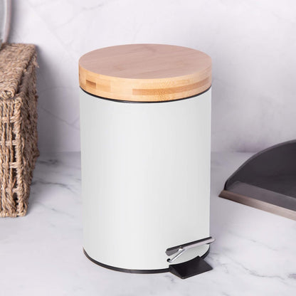 3L Bathroom Bin with Bamboo Lid - White