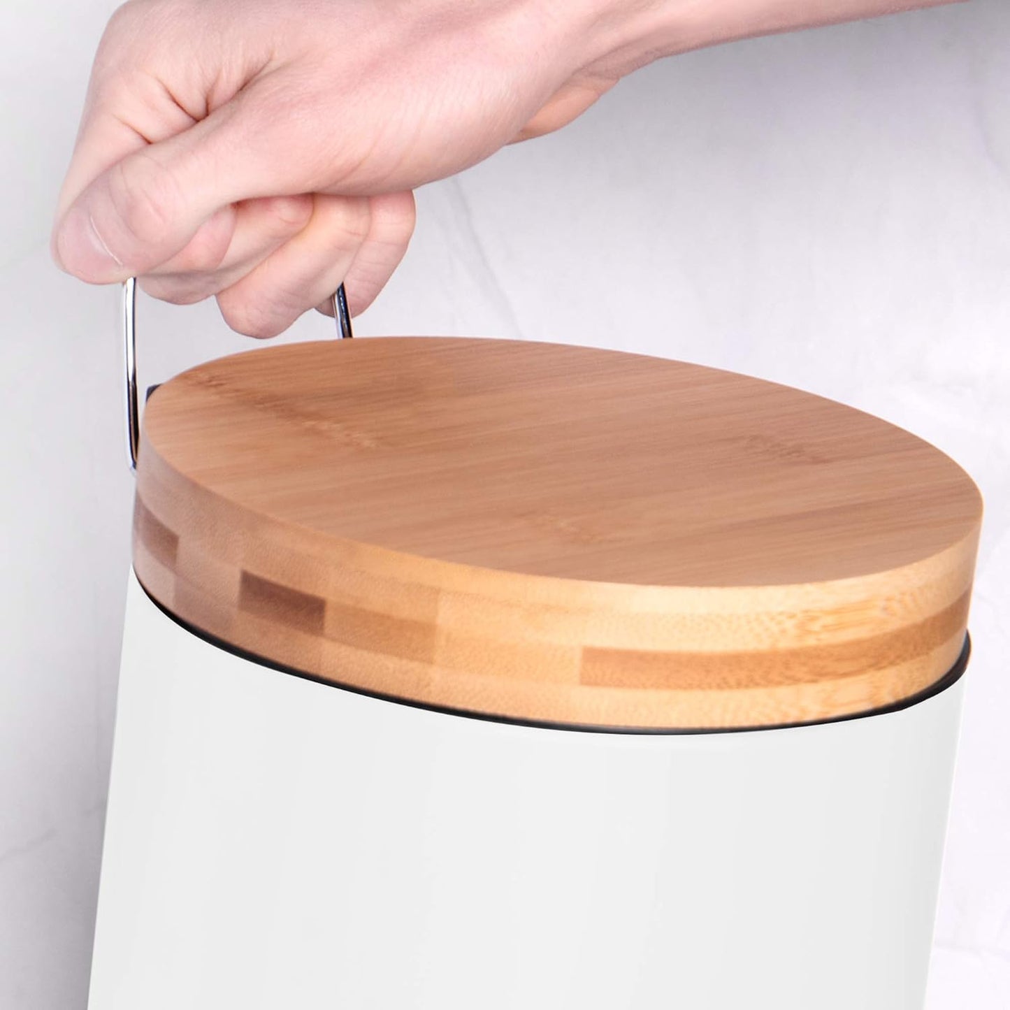 3L Bathroom Bin with Bamboo Lid - White