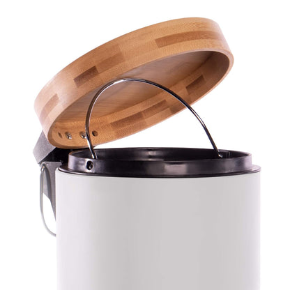 3L Bathroom Bin with Bamboo Lid - White