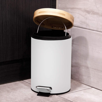 3L Bathroom Bin with Bamboo Lid - White