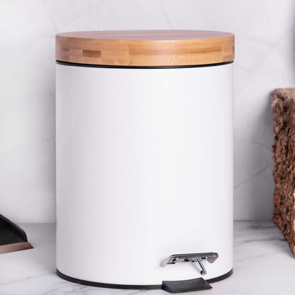 5L Bathroom Bin with Bamboo Lid - White