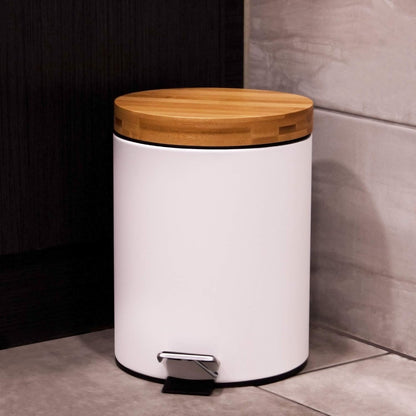 5L Bathroom Bin with Bamboo Lid - White