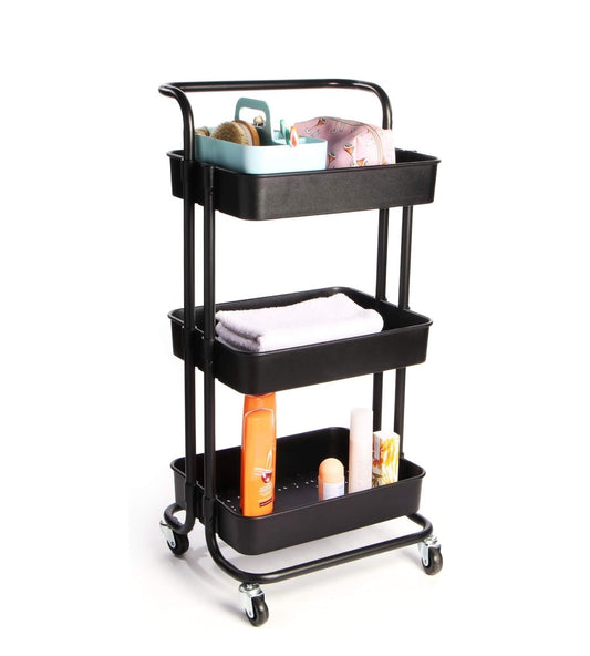 3-Tier Plastic Storage Trolley - Black