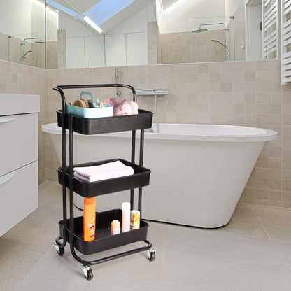 3-Tier Plastic Storage Trolley - Black