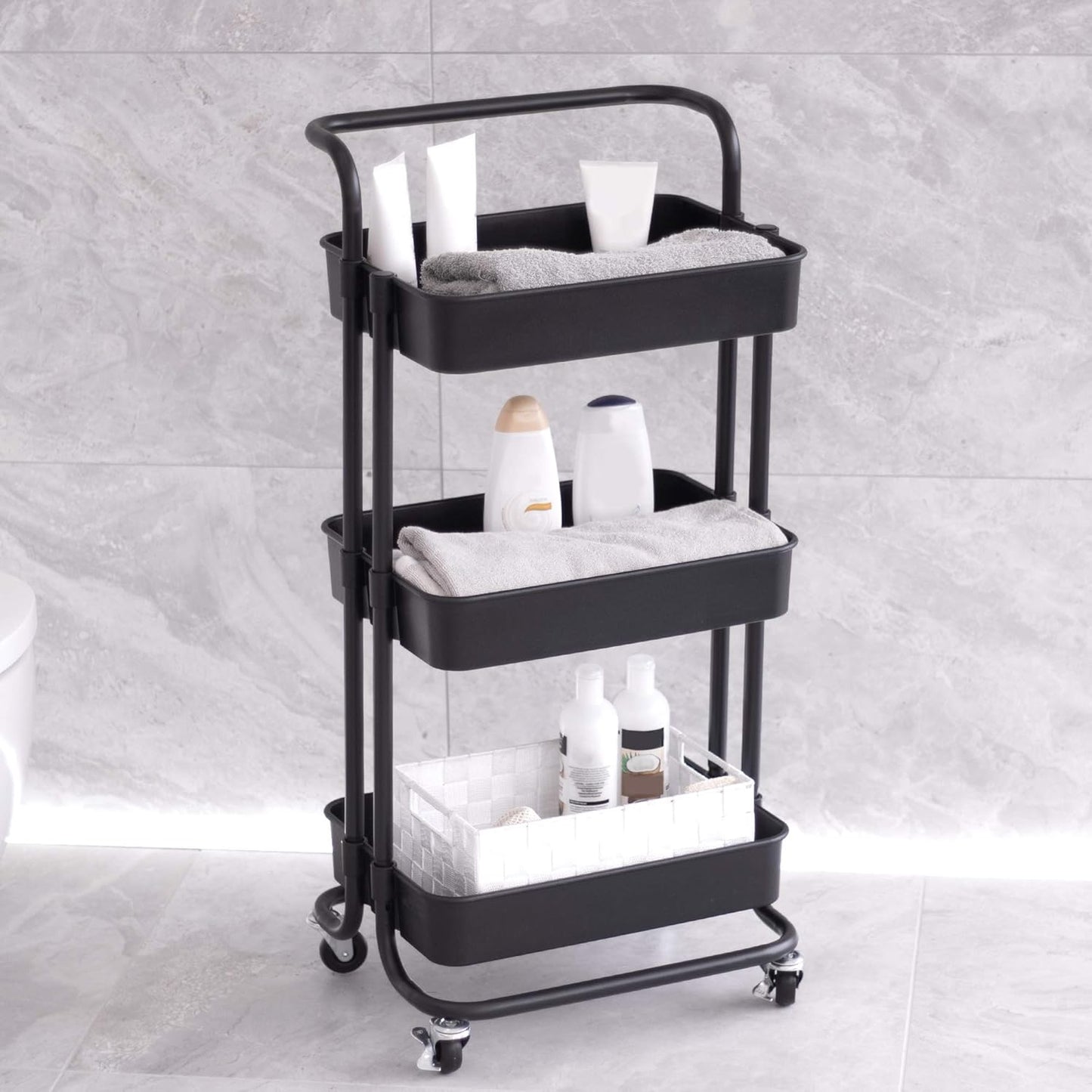 3-Tier Plastic Storage Trolley - Black