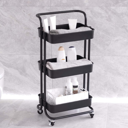 3-Tier Plastic Storage Trolley - Black