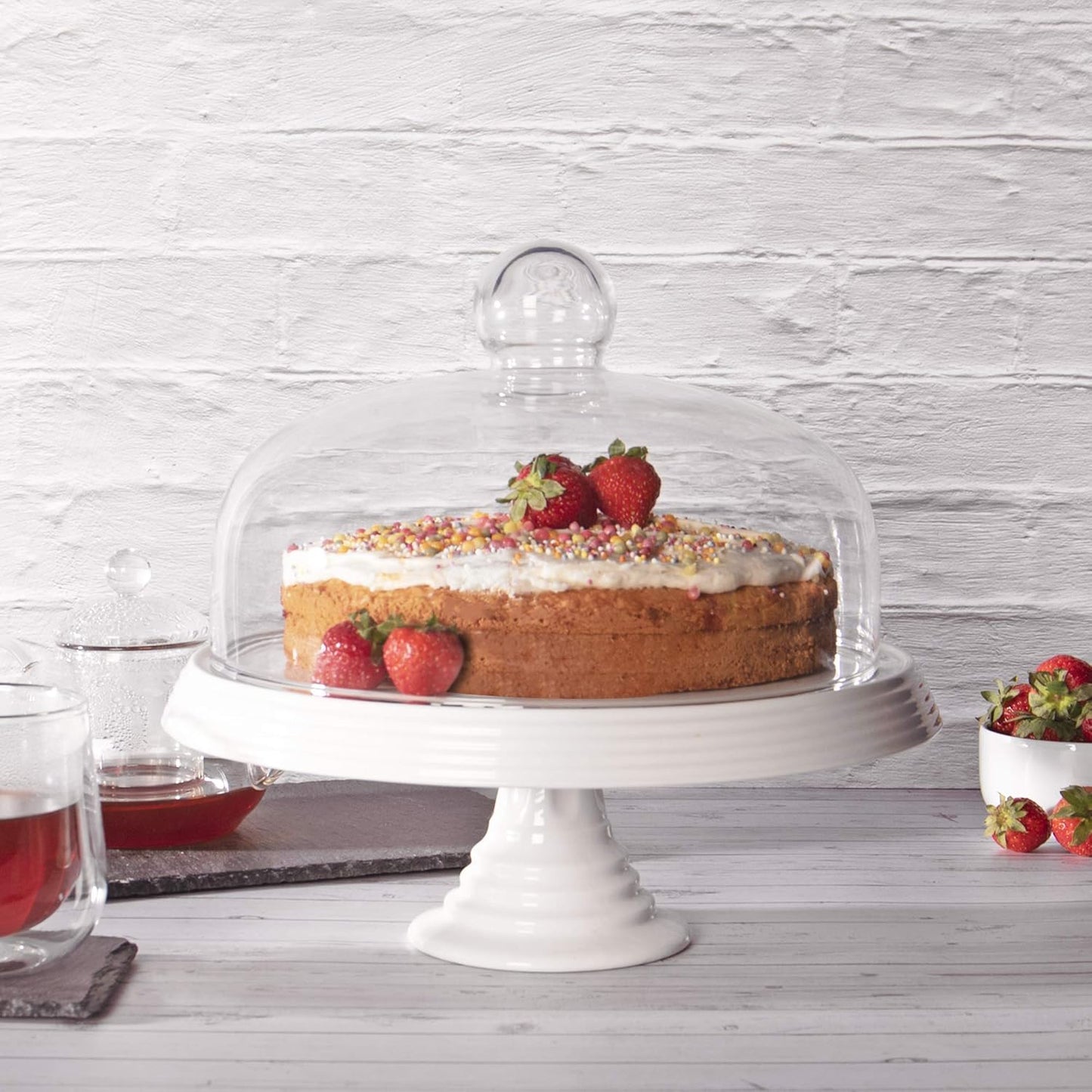 Ceramic Cake Stand with Glass Cover