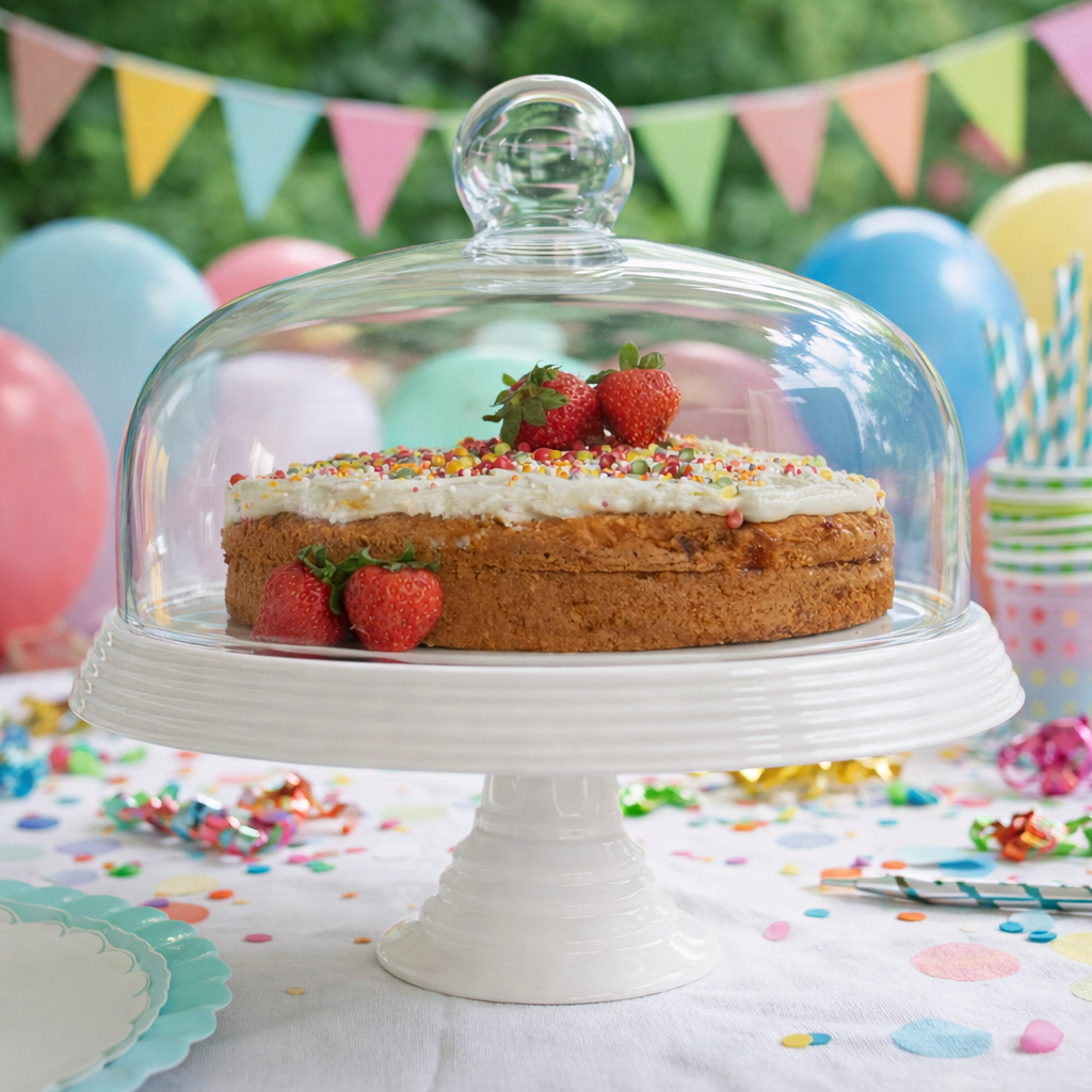 Ceramic Cake Stand with Glass Cover