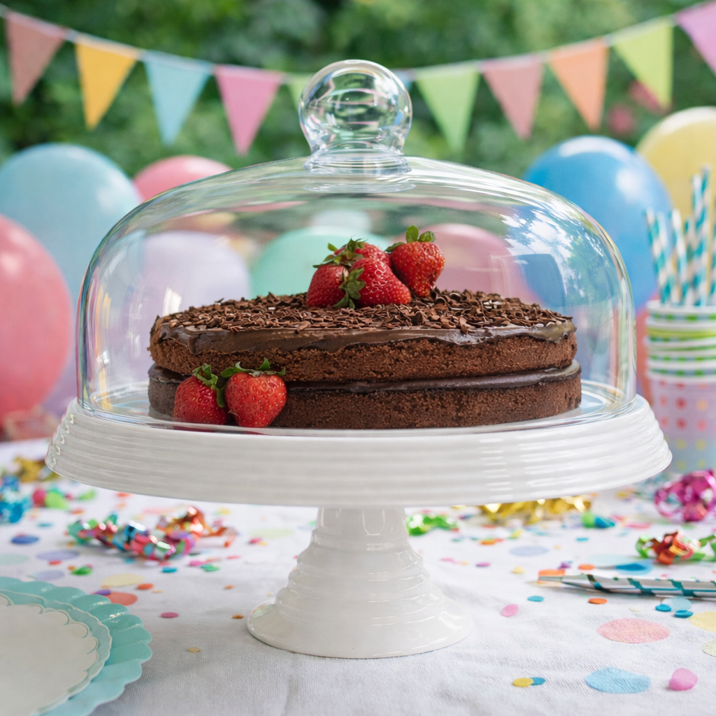 Ceramic Cake Stand with Glass Cover