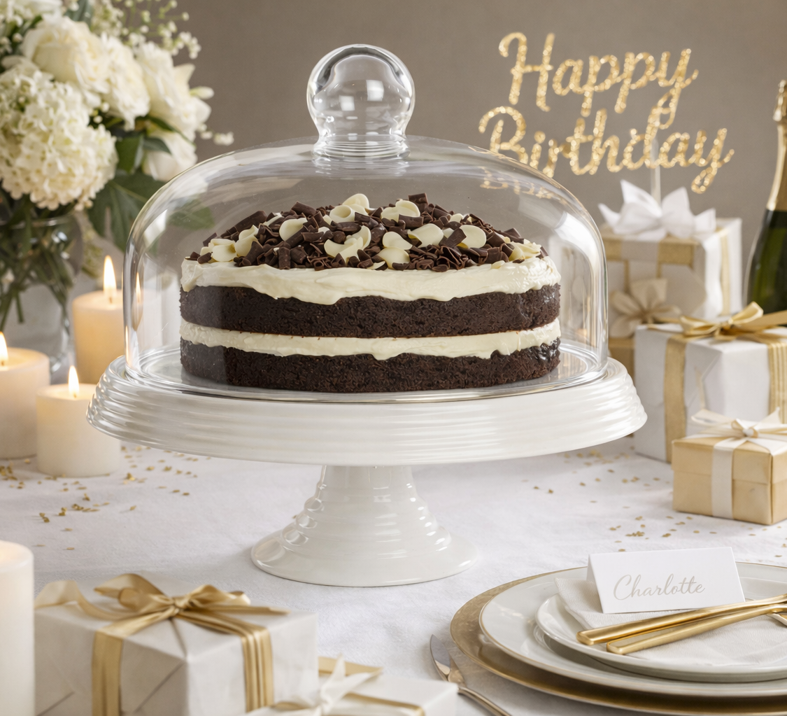 Ceramic Cake Stand with Glass Cover