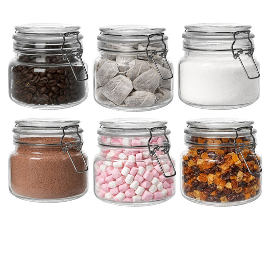 500ml Clip Top Glass Storage Jars - Set of 6