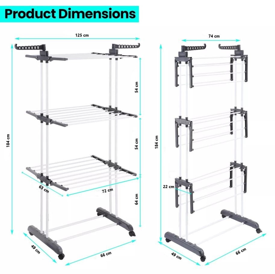 4-Tier Clothes Airer Drying Rack - Grey