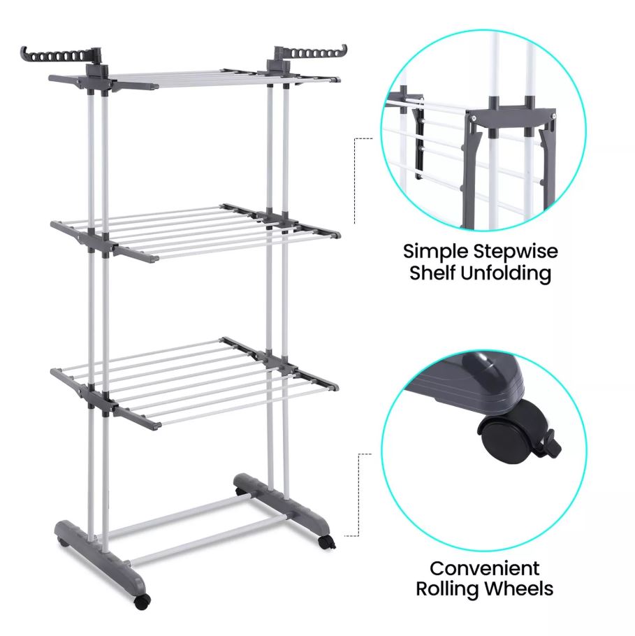 4-Tier Clothes Airer Drying Rack - Grey