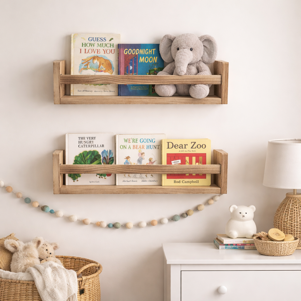 Nursery Floating Book Shelves Dark Wood - Set of 2