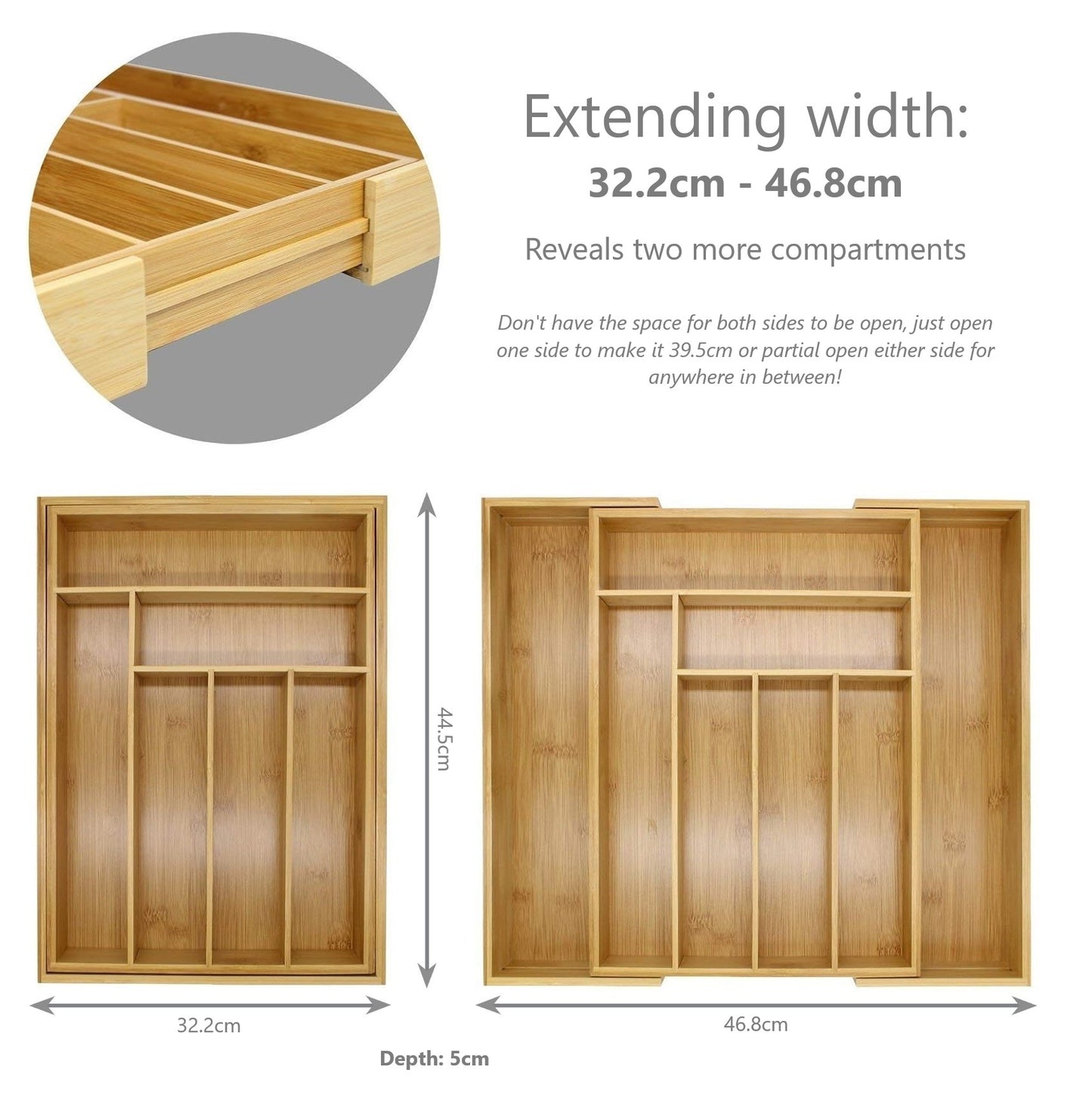 Extending Bamboo Cutlery Tray - Extra Large