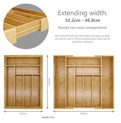 Extending Bamboo Cutlery Tray - Extra Large