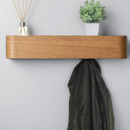 Wall-Mounted Coat Rack with 5 Hidden Hooks - Oak