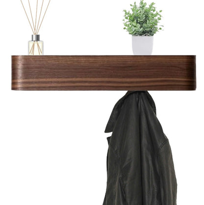 Wall-Mounted Coat Rack with 5 Hidden Hooks - Walnut