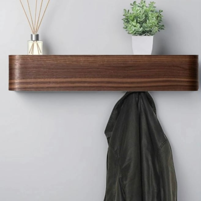 Wall-Mounted Coat Rack with 5 Hidden Hooks - Walnut
