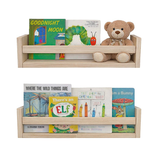 Nursery Floating Book Shelves Light Wood - Set of 2