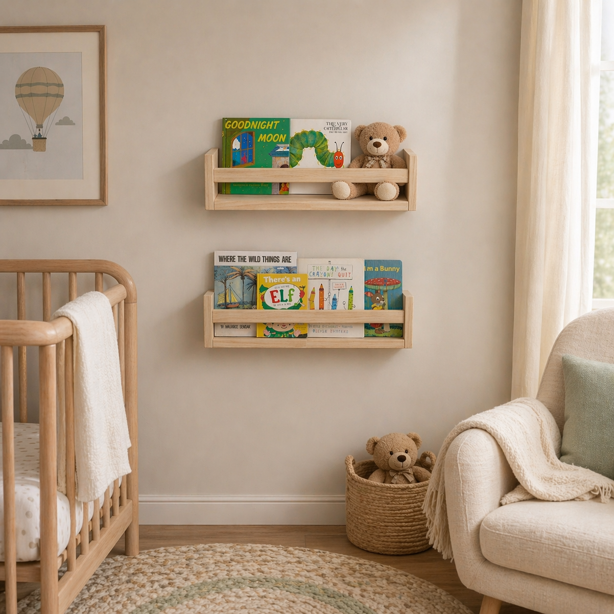Nursery Floating Book Shelves Light Wood - Set of 2