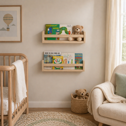 Nursery Floating Book Shelves Light Wood - Set of 2