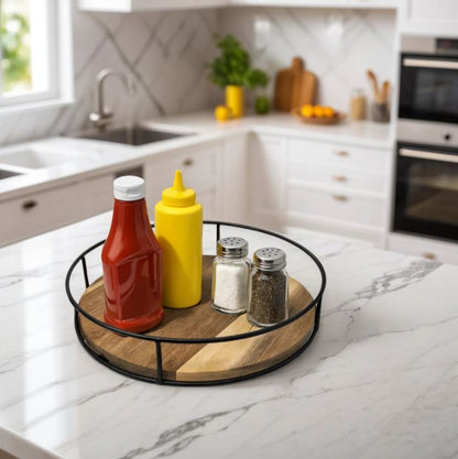 Round Acacia Lazy Susan Cupboard Organiser