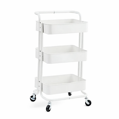 3-Tier Metal Storage Trolley on Wheels - White